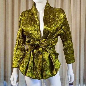 Metalic Green Coat with Bow Tie in Front